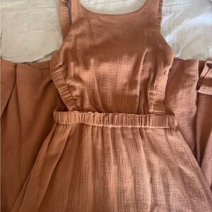 Lush Tan and Rust Ruffle Dress